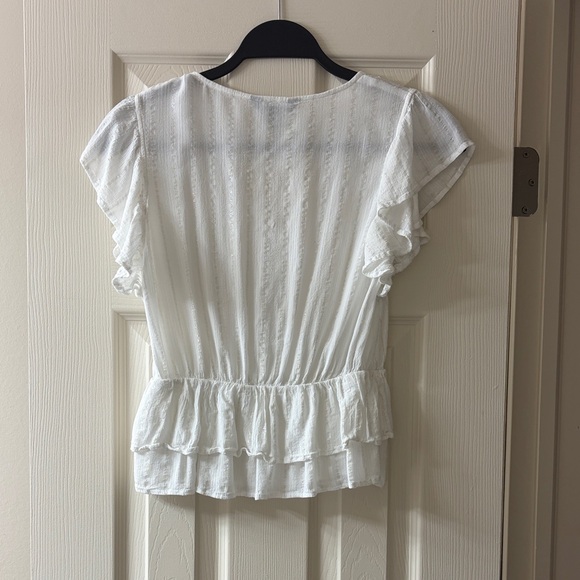 Express White Ruffle V-Neck Blouse - Picture 3 of 3